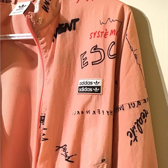 ADIDAS pink RYV collab graffiti print womens windbreaker track jacket - Picture 8 of 11